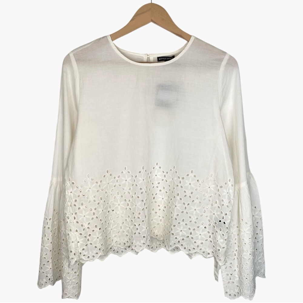 STYLE ENVY 'cotton eyelet' belled sleeve blouse size: L